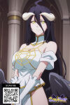 1girl 1girl 1girl ahoge albedo_(overlord) bangs bare_shoulders bed big_breasts black_hair black_wings blush breasts cleavage closed_mouth clothing demon_girl demon_horns detached_collar dress feathered_wings gloves hair_between_eyes horns littlehentai long_hair looking_at_viewer low_wings lying on_back on_bed overlord_(maruyama) pillow savitar savitar_(artist) slit_pupils smile very_long_hair white_dress white_gloves white_horns wings yellow_eyes