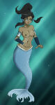 1girl allymoodyneko areola avatar:_the_last_airbender avatar_legends casual cleavage dark-skinned_female dark_skin female female_only hourglass_figure korra medium_breasts mermaid navel nickelodeon nipples ocean sea solo straight_hair swimming the_legend_of_korra underwater water water_tribe