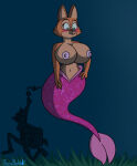 1boy 1girl anthro assisted_exposure background_character blush bra bra_removed breasts diane_foxington diving_mask dreamworks female flippers fox furry grass holding_object huge_breasts male mask merfolk mermaid mermaid_tail mr._wolf_(the_bad_guys) navel nipples ocean running running_away sea sea_grass stolen_clothes surprised swimming_trunks tail the_bad_guys thomasbluewolf topless treasure_chest underwater universal_pictures universal_studios water wide_eyed wolf