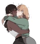 2_girls absurd_res bare_shoulders big_breasts black_hair blonde_hair blush breast_press breasts couple dark-skinned_female dark_skin french_kiss high_res interracial kiss_focus kissing long_hair looking_at_another masoq095 multiple_girls original saliva very_dark_skin yuri