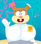 1girl 1girl 1girl 3barts anthro big_breasts big_breasts big_breasts breasts clothing dialogue diving_suit drysuit english_text female_only greeting helmet huge_breasts looking_at_viewer nickelodeon sandy_cheeks smooth_skin spongebob_squarepants squirrel tagme talking_to_viewer text waving