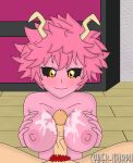 bedroom best_friends blush commission cum cum_on_breasts cyber-murph_(artist) eijirou_kirishima hands_on_own_breasts horns kirishima_eijirou mina_ashido my_hero_academia nipples nude nude_female nude_male paizuri penis penis_between_breasts pink_hair pink_skin pubic_hair vein yellow_eyes