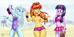 assisted_exposure beach breasts equestria_girls friendship_is_magic human my_little_pony nipples ponut_joe sunset_shimmer swimsuit trixie_(mlp) trixie_lulamoon twilight_sparkle