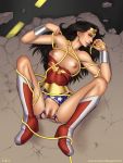 bondage breasts dc_comics incase lasso_of_truth on_back pussy spread_legs torn_clothes wonder_woman