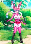 1girl 1girl anthro anthro_only bbmbbf bondage_gear bondage_outfit bracelet bracelets collar_ring diamond_level dominatrix domino_mask eeveelution female_focus female_humanoid female_only female_pokemon fishnets sylveon