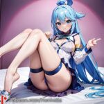 1girl 1girls aqua_(konosuba) aqua_eyes aqua_hair big_breasts breasts dress henhalla solo_female young younger_female