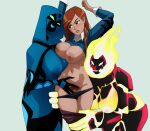 1girl 3_girls absurd_res alien alien_girl alien_humanoid anthro areola arthropod ben_10 ben_10:_alien_force big_breasts big_chill black_panties blue_skin blush bottoms_down breast_press breasts breasts_out breasts_out_of_clothes brown_hair cartoon_network chaquetrix clothed clothes_lift clothes_pull clothing colored_skin coolerinker elemental_creature exposed_breasts female/female female_pubic_hair fingering fire fire_creature fire_elemental genderswap genderswap_(mtf) green_eyes gwen_tennyson gwen_tennyson_(alien_force) gwendolyn_tennyson hanging_breasts heatblast high_res hood human human_on_anthro human_on_humanoid humanoid inker_comics inkershike insects interspecies lepidopteran long_hair male mammal multiple_girls navel necrofriggian nipples older older_female orange_hair panties pants_pull panty_pull pubes pubic_hair pussy pyronite red_hair selfcest shirt shirt_lift smile thighs underwear underwear_pull undressing young_adult young_adult_female young_adult_woman yuri