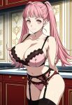 1girl accurate_art_style alluring androidparanoid big_breasts bra cleavage fire_emblem fire_emblem:_three_houses hilda_valentine_goneril intelligent_systems lingerie nintendo panties pin_up pink_eyes pink_hair underwear