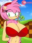 amy_rose anthro big_breasts bikini cleavage green_eyes pink_fur pink_hair raydonxd sega sonic_(series) sonic_the_hedgehog_(series)