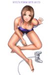 anime arm_support barefoot breasts brown_eyes brown_hair cleavage feet gamer_girl legs_crossed looking_up playstation ryu_(artist) ryu_(ryu's_former_site) shorts smile strap_slip