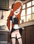 1girl ai_generated attractive bottomless bottomless_female bottomless_skirt cartoony embarrassed embarrassed_nude_female gravity_falls leggings maid maid_apron maid_headdress maid_outfit maid_uniform orange_hair submissive submissive_female wendy_corduroy