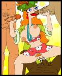 big_breasts blue_eyes bouncing_breasts breasts candace_flynn cowgirl_position cum cum_in_pussy cum_inside dark-skinned_male ferozyraptor foursome handjob interracial licking_penis nipples orange_hair phineas_and_ferb sex squatting_cowgirl_position tongue_out tropical