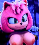 1girl amy_rose amy_rose_(sonic_movie) big_breasts breasts edit edited_image edited_screencap eyelashes female_focus furry furry_female green_eyes grin hammer headband night nipples original_film paramount_pictures pink_fur pink_hair sega sega sonic_the_hedgehog_(series) sonic_the_hedgehog_3_(film) spoilers