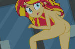 1girl ass blue_eyes breasts equestria_girls eyebrows eyelashes looking_at_viewer my_little_pony naked_female nude nude nude_female open_eyes open_mouth qbert2kcat red_hair sideboob sunset_shimmer yellow_skin