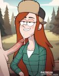 1girl ai_generated attractive blowjob_face blowjob_gesture blowjob_only cartoony deep_blowjob deepthroat deepthroat fellatio gravity_falls orange_hair penis penis_grab sucking sucking_off sucking_penis sucking_tip wendy_corduroy