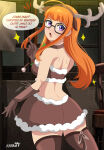 alternate_version_available artist_name artist_signature choker christmas christmas_2024 futaba_sakura glasses gloves karbuitt looking_at_viewer looking_back megami_tensei persona persona_5 reindeer_antlers sakura_futaba speech_bubble stockings