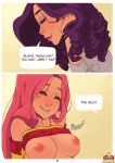 2_girls adjusting_hair age_difference blush breasts breasts_outside closed_eyes closed_mouth comic couple curly_hair duo ehryel english_text eyeshadow female_only fluttershy fluttershy_(mlp) grin happy lips lipstick long_hair love makeup medium_breasts multiple_girls mutual_yuri my_little_pony my_little_pony:_friendship_is_magic nipples parted_lips pink_hair pink_lipstick purple_hair rarity rarity_(mlp) red_lipstick smile speech_bubble straight_hair talking text upper_body yuri