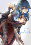 1girl alluring big_breasts black_hairband blue_eyes byleth_(female)_(fire_emblem) byleth_(fire_emblem) byleth_(jehanna)_(fire_emblem_(female) cleavage dagger fire_emblem fire_emblem:_the_sacred_stones fire_emblem:_three_houses fire_emblem_heroes hairband high_res holding holding_dagger holding_knife holding_weapon kazu20200224 knife leaning_forward long_hair looking_at_viewer nintendo official_alternate_costume open_mouth smile teal_hair weapon