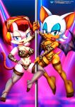 2girls bat bbmbbf big_breasts cat crossover diamond_level female lingerie mobius_unleashed palcomix pole_dancing polly_esther rouge_the_bat samurai_pizza_cats sonic_the_hedgehog_(series)