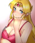 1340smile 1girl alternate_costume blonde_hair blue_eyes ear_ornament earrings head_jewelry jewelry lingerie long_hair looking_at_viewer medium_breasts nintendo pink_lingerie princess_zelda super_smash_bros. super_smash_bros._ultimate super_smash_bros_melee the_legend_of_zelda the_legend_of_zelda:_a_link_between_worlds thinking zelda_(a_link_between_worlds)