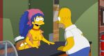 breasts gp375 hair_down homer_simpson marge_simpson no_bra scarf the_simpsons