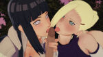 16:9 16:9_aspect_ratio 1boy2girls 2girls1boy 3d ass black_hair blonde blonde_hair blush blush hinata_hyuuga ino_yamanaka licking licking_penis light-skinned light-skinned_female light_skin long_hair looking_at_penis looking_pleasured open_eyes outside partially_clothed penis penis_grab penis_tip shoulders tongue tongue_out