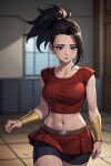  1girl black_shorts cunningstuntda dragon_ball dragon_ball_super female_only kale miniskirt pervert pervert_female red_skirt sex_invitation sexually_suggestive shorts skirt solo_focus 