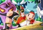  all_fours arbok ass bent_over bike_shorts blue_hair breasts cleavage creatures_(company) game_freak gloves headband hentaimate imminent_rape lowres nintendo open_clothes open_shirt pokemoa pokemon pokemon_ranger pokephilia poliwhirl purple_eyes shirt skin_tight solana_(pokemon) spandex swablu thighhighs tight torn_clothes uniform 