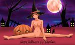 1girl avatar:_the_last_airbender breasts female_only full_moon halloween happy_halloween jack-o'-lantern moon navel night nikochan nipples nude outside pumpkin solo solo_female split spread_legs ty_lee witch_hat