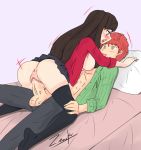 bed couple cowgirl_position emiya_shirou fate/stay_night fate_(series) pillow_grab sex tohsaka_rin zronku