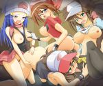 4girls :d ahegao artist_request ass bandana bandanna beanie bent_over blue_eyes blue_hair blush breast_grab breasts brown_hair clothed_sex collarbone dawn double_bun female_protagonist_(pokemon_bw2) fingering gloves grabbing green_eyes hair_ornament haruka_(pokemon) hat hikari_(pokemon) long_hair long_sleeves mei_(pokemon) multiple_girls nipples open_mouth pantyhose pokemon pokemon_(game) pokemon_bw pokemon_bw2 pokemon_dppt pokemon_rse ponytail raglan_sleeves shirt shirt_lift smile t-shirt tongue tongue_out torogao touko_(pokemon) twintails visor_cap yuri