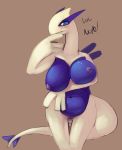 big_breasts blue_eyes blush breasts female looking_at_viewer lugia nipples nude pokemon solo source_request standing theboogie wide_hips