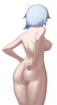 1girl 1girl 1girl ass big_breasts blue_hair breasts eula_(genshin_impact) female_only from_behind genshin_impact hair_ornament hand_on_hip high_resolution nipples short_hair sideboob simple_background terebi_(shimizu1996) thighs white_background