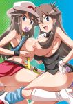 2girls alternate_breast_size alternate_costume areolae armpits ass bag bare_shoulders between_breasts black_dress blue_(pokemon) blue_(pokemon)_(classic) blue_(pokemon)_(remake) blue_background blue_eyes blue_legwear blue_shirt boots breast_hold breast_lift breast_press breast_slip breasts breasts_outside brown_hair checkered checkered_background condom condom_in_mouth ditto dress dual_persona earring earrings finished flipped_hair forehead-to-forehead forehead_to_forehead gloves gradient gradient_background green_background hair_between_eyes hand_on_hip happy hat head_tilt high_collar hips holding_condom huge_breasts impossible_clothes impossible_clothing impossible_dress jewelry knee_boots kotone_(pokemon) large_areolae large_breasts leaf_(pokemon) leg_lift leg_warmers light_smile long_hair looking_at_viewer loose_socks messenger_bag miniskirt mound_of_venus mouth_hold multiple_girls multiple_persona navel nintendo nipple-to-nipple nipple_to_nipple nipples nipples_touching no_bra nori_(akusei_shinseibutsu) nori_(artist) one_breast_out one_eye_closed open_hand open_mouth panties pantyshot payot pink_panties poke_ball poke_ball_theme pokemon pokemon_(game) pokemon_frlg pokemon_rgby pokemon_special porkpie_hat puffy_nipples purple_panties selfcest shirt shirt_aside shirt_lift shoes shoulder_bag side_slit skirt sleeveless sleeveless_shirt smile socks standing standing_on_one_leg steam strap_cleavage sweat symmetrical_docking symmetry take_your_pick tank_top teeth thigh_boots thighhighs transformed_ditto turtleneck underwear upskirt waist white_gloves white_legwear wink wristband yuri