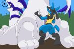 animated animated_gif anus cum feet female from_behind furry gif hetero lucario lugia male open_mouth pokemon sex size_difference soles tens0r vaginal