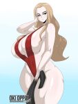  brown_hair earrings gigantic_ass gigantic_breasts green_eyes hourglass_figure okioppai oleana_(pokemon) pokemon 