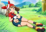  bandanna bike_shorts blue_eyes brown_hair creatures_(company) game_freak haruka_(pokemon) humans_of_pokemon may_(pokemon) nintendo pokemon pokemon_(anime) pokemon_diamond_pearl_&amp;_platinum pokemon_dppt pokepornlive porkyman pussy short_hair torn_clothes 