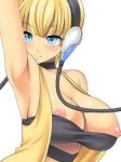  1girl arm arm_up arms art babe bare_arms bare_shoulders big_breasts blonde blonde_hair blue_eyes blush breasts cable choker cleavage elesa_(pokemon) game_freak gym_leader headphones humans_of_pokemon kamitsure_(pokemon) naru_(kuma) nintendo nipples pokemon pokemon_(anime) pokemon_(game) pokemon_black_2_&amp;_white_2 pokemon_black_and_white pokemon_bw pokemon_bw2 short_hair smile upper_body 