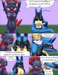 ... breasts comic directional_arrow english_text lucario mykiio penis pokemon pussy testicles text weavile