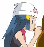 1girl animated animated_gif beanie bloggerman brock clothed_female_nude_male dark-skinned_male dark_penis dawn fellatio gif hikari_(pokemon) interracial lowres nude oral penis pokemon simple_background uncensored white_background