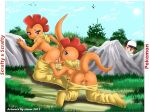 2girls anus ass blush breasts cunnilingus multiple_tails pokemon pokemon_trainer pussy pussylicking scrafty tail yuri