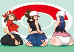 3_girls 3girls ass bandana bandanna beanie big_ass bike_shorts blue_eyes blue_hair brown_hair cutoffs dat_ass dawn_(pokemon) denim denim_shorts from_behind game_freak grin haruka_(pokemon) hat hikari_(pokemon) hilda_(pokemon) hips huge_ass humans_of_pokemon locketmonkey looking_at_viewer looking_back may_(pokemon) multiple_girls nintendo open_mouth panties pants pokemon pokemon_(game) pokemon_black_and_white pokemon_bw pokemon_dppt pokemon_rse ponytail protagonist_(pokemon) ripped_pants short_shorts shorts sitting skirt smile take_your_pick torn_clothes torn_pants touko_(pokemon) underwear white_(pokemon) white_panties wide_hips