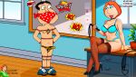  bondage bra breasts erection_under_clothes family_guy glenn_quagmire high_heels lois_griffin norm panties pubic_hair stockings thighs whip 