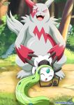 bbmbbf doggy_position green_hair meloetta nintendo outside palcomix pokemon pokepornlive zangoose