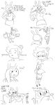 adventure_time animal_ears big_breasts blush breasts bunny_ears cake_the_cat cat comic fionna_the_human funny long_hair looking_down monochrome prince_gumball short_hair smile surprise