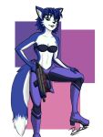  1girl alluring anthro blue_fur bodysuit_and_bra bra eaglerick female_abs female_only green_eyes krystal nintendo solo_female star_fox star_fox_assault vixen 