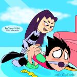 ball_gag blackfire blackfire_(teen_titans_go) bondage bound buttjob caluriri doggy_position futanari_on_male imminent_anal imminent_sex komand'r orange_skin purple_eyes rape robin robin_(teen_titans_go) tamaranean teen_titans_go