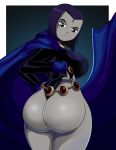 1girl ass belt big_ass big_breasts black_eyes bottom_heavy breasts bubble_ass bubble_butt cape cartoon_network cloak clothing dat_ass dc_comics fat_ass fat_butt female_focus female_only forehead_jewel grey_skin huge_ass human large_ass large_butt leotard looking_back looking_down outerwear pale-skinned_female pale_skin pinup purple_eyes purple_hair rachel_roth raven_(dc) sexy sexy_ass sexy_body sexy_breasts solo_female solo_focus sonson-sensei superheroine teen_titans thick_ass thick_thighs wide_hips