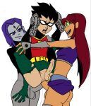 1boy 2futas anal double_anal futanari_on_male raven_(dc) robin starfire teen_titans