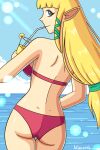  1girl alluring back_view bikini kaeveris looking_at_viewer looking_over_shoulder princess_zelda skyward_sword the_legend_of_zelda voluptuous zelda_(skyward_sword) 